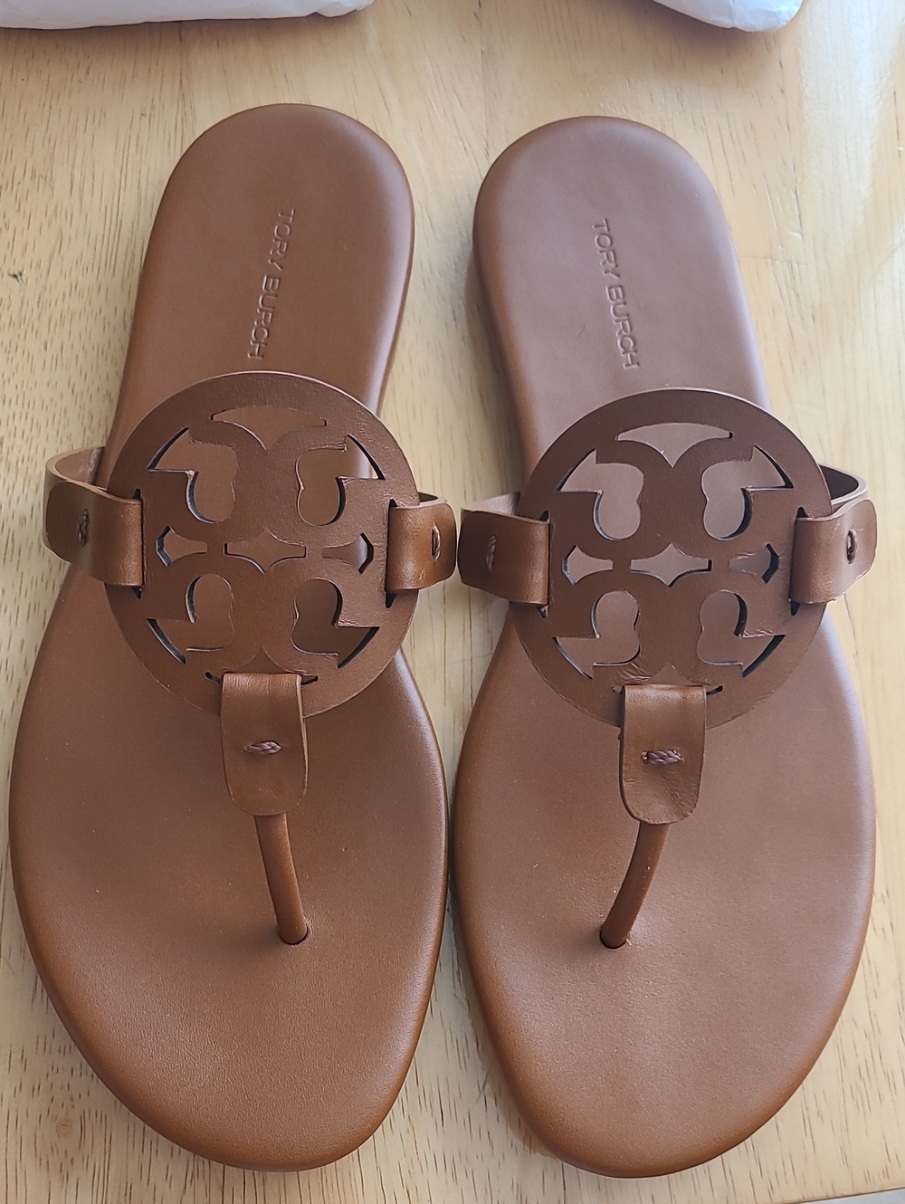 NWT Tory Burch Miller A-With Women's Calf Leather Bourbon Miele Tan Sandals Sz 8